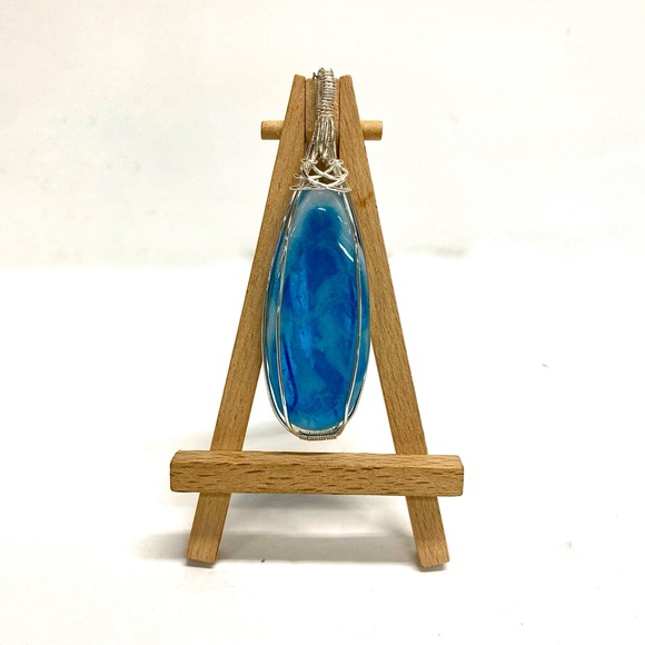 HANDMADE Resin Art “Faux Larimar” Wire Wrapped Statement Pendant - Picture 10 of 10